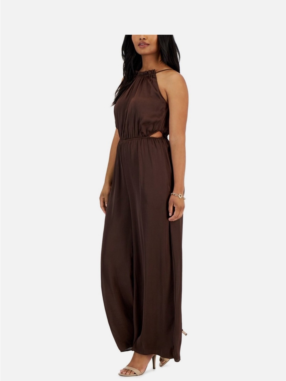 Taylor Chocolate Brown Halter Wide-Leg Jumpsuit